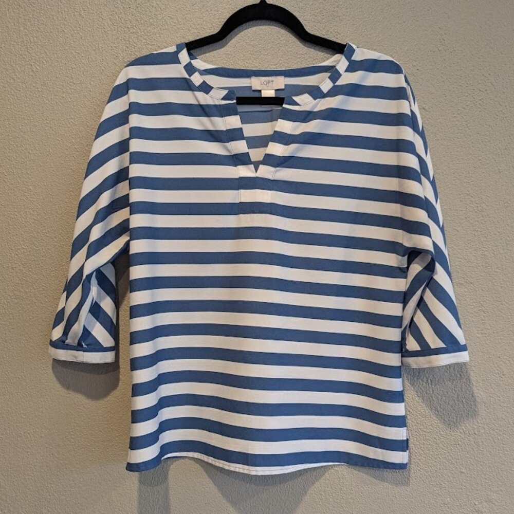 LOFT * Blue & White Striped Blouse * Women’s Size Small